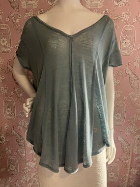 We The Free Lightweight Sheer V-Neck Tunic in Dusty Sage Green